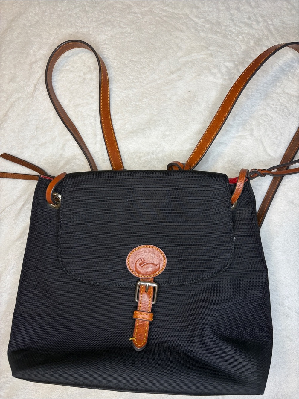 Dooney & Bourke Black Backpack with Brown Trim